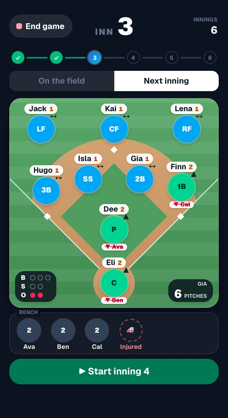 Baseball Start Game: the next inning’s lineup on the diamond