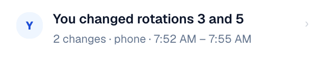Lineup history: You changed rotations 3 and 5. 2 changes, phone, 7:52 AM to 7:55 AM.