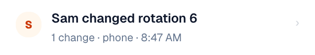 Lineup history: Sam changed rotation 6. 1 change, phone, 8:47 AM.